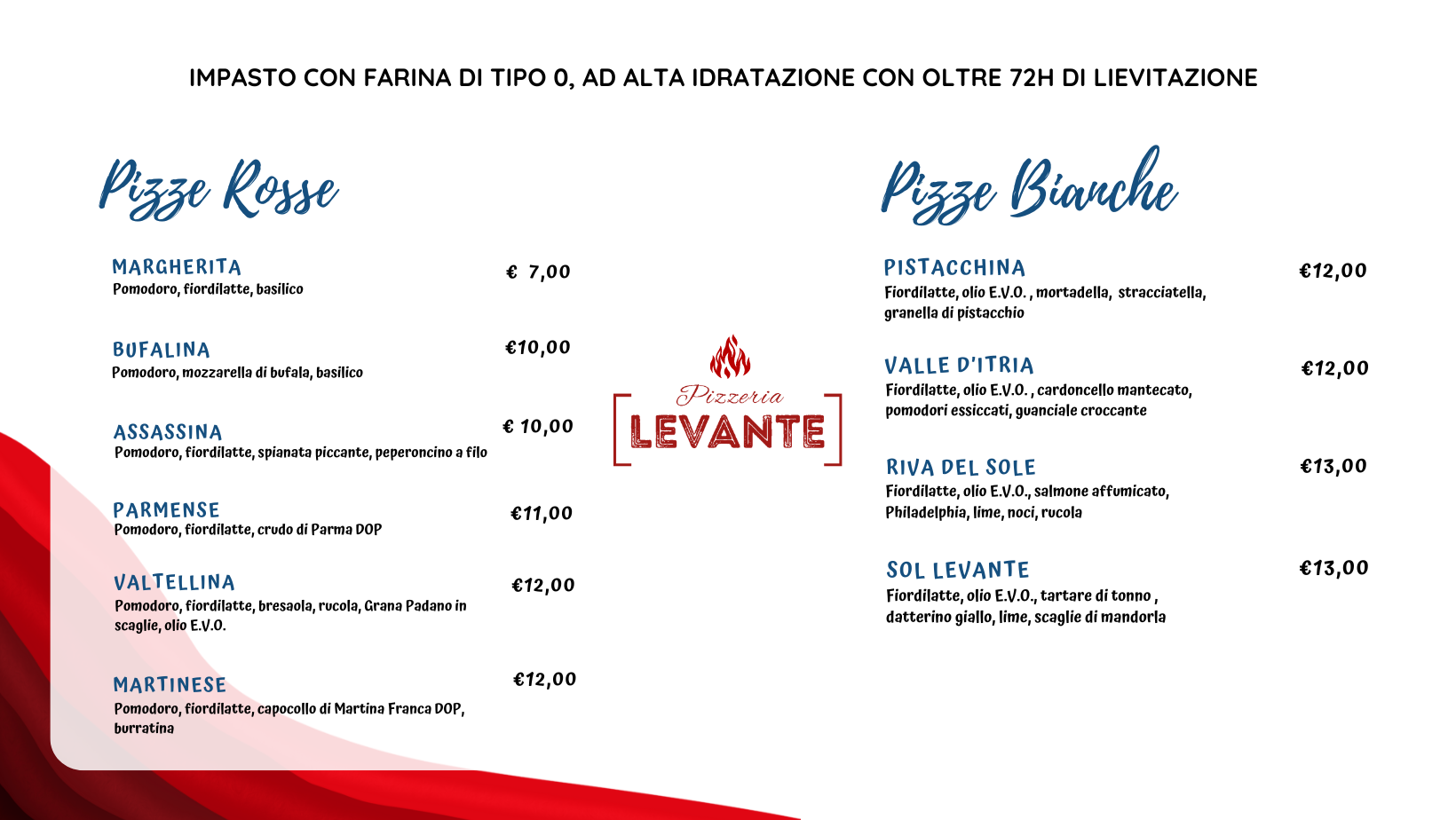 Menù Levante - pizzeria 2024